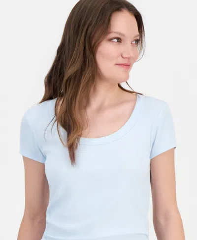 Self Esteem Juniors' Side-ruched Ribbed-knit T-shirt In Blue
