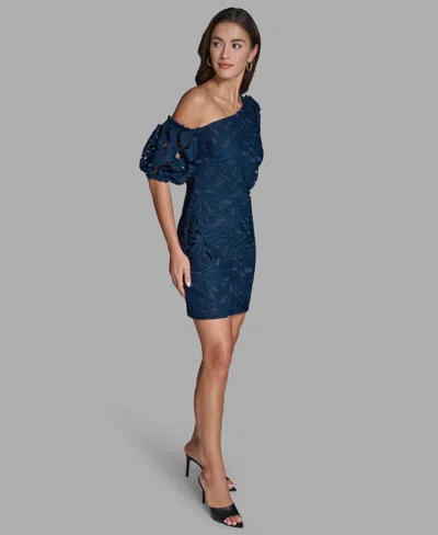 Bcbg Women's Lace One-shoulder Textured Puff Sleeve Mini Dress In Multi