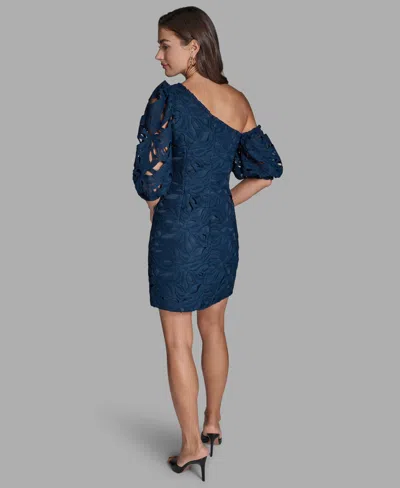 Bcbg Women's Lace One-shoulder Textured Puff Sleeve Mini Dress In Multi