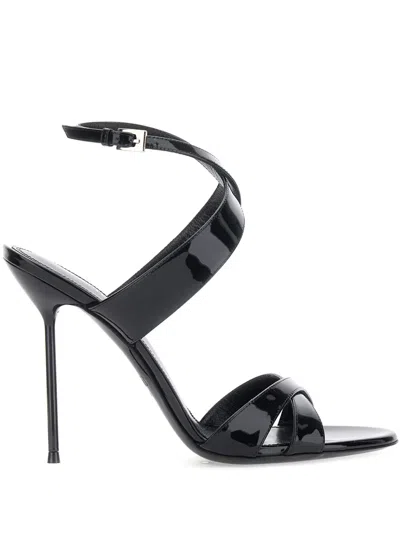 Paris Texas Lidia Black Sandals With High Stiletto Heel And Criss-crossed Ankle Strap In Patent Leather Woman