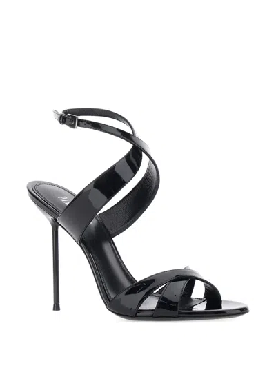 Paris Texas Lidia Black Sandals With High Stiletto Heel And Criss-crossed Ankle Strap In Patent Leather Woman