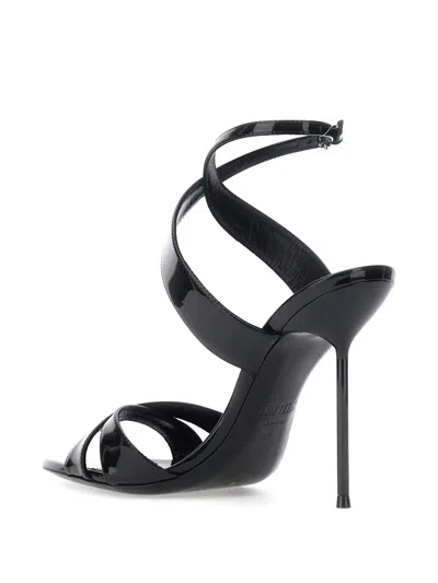 Paris Texas Lidia Black Sandals With High Stiletto Heel And Criss-crossed Ankle Strap In Patent Leather Woman