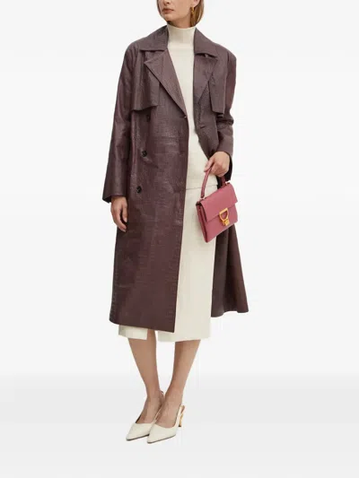 Hugo Boss Belted Double-breasted Coat In Brown