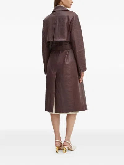 Hugo Boss Belted Double-breasted Coat In Brown