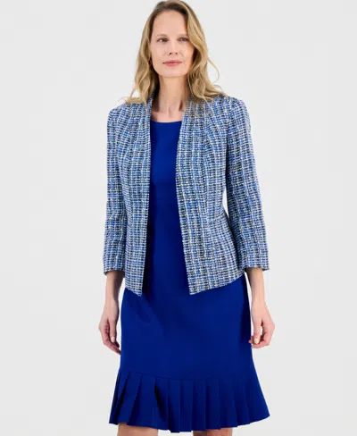 Kasper Women's Tweed Open-front Cardigan Jacket, Regular & Petite In Blue