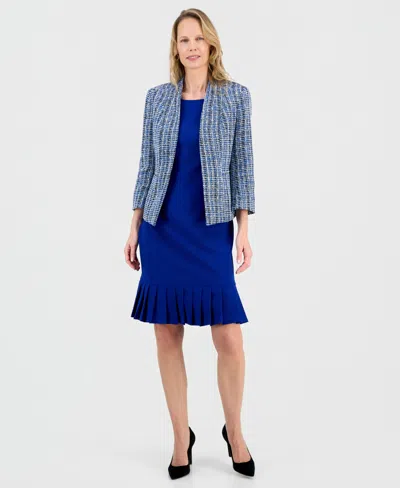 Kasper Women's Tweed Open-front Cardigan Jacket, Regular & Petite In Blue