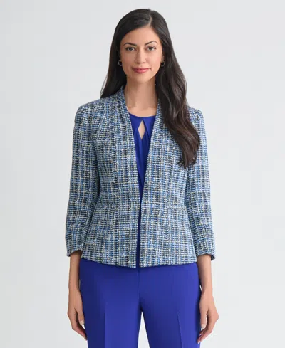Kasper Women's Tweed Open-front Cardigan Jacket, Regular & Petite In Blue