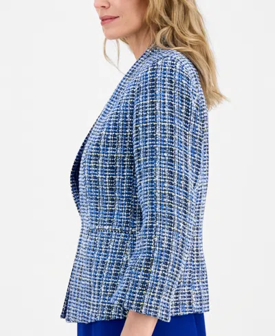 Kasper Women's Tweed Open-front Cardigan Jacket, Regular & Petite In Blue