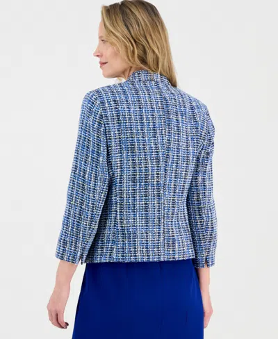 Kasper Women's Tweed Open-front Cardigan Jacket, Regular & Petite In Blue