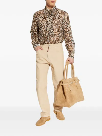 Dsquared2 Zip-up Back-patch Trousers In Neutral