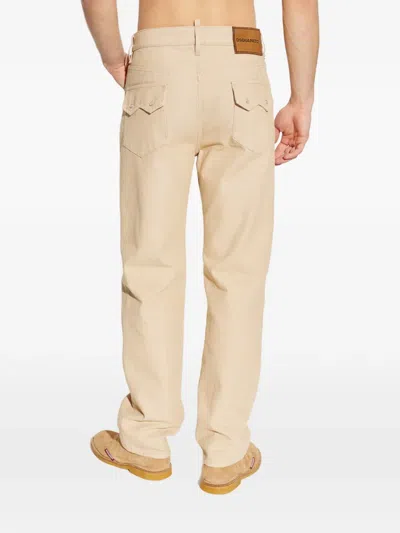 Dsquared2 Zip-up Back-patch Trousers In Neutral