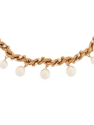 Marni Pearl-embellished Chain Necklace In Gold