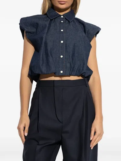 Frame Collared Sleeveless Shirt In Blue