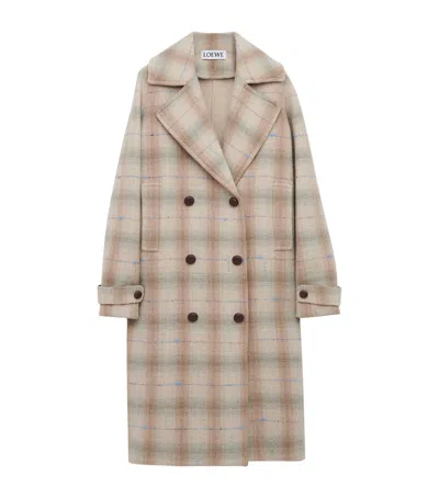 Loewe Womens Beige Double-breasted Checked Wool-cashmere Blend Coat In Neutral