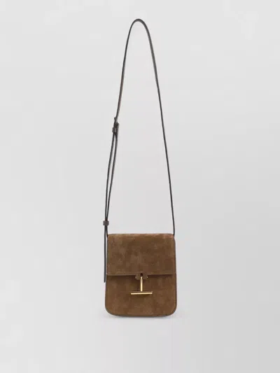Tom Ford Mini Leather-trimmed Suede Shoulder Bag In Brown