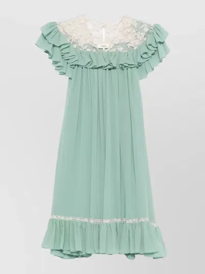 Chloé Ruffled Lace-trimmed Silk Georgette Mini Dress