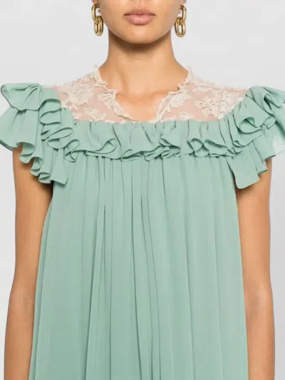 Chloé Ruffled Lace-trimmed Silk Georgette Mini Dress