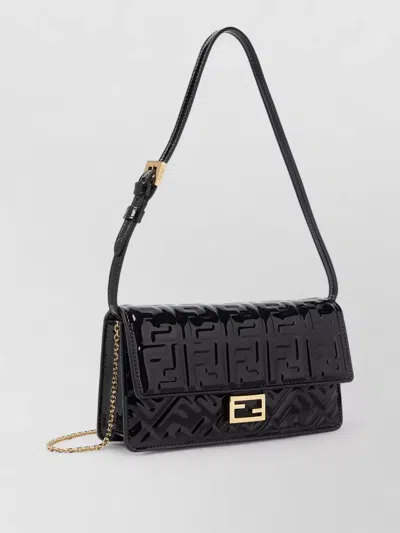 Fendi Chain Shoulder Wallet Ff Logo Strap In Black