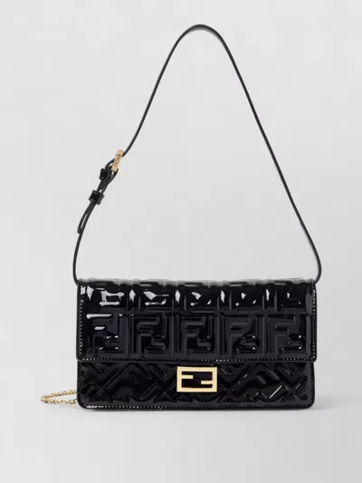 Fendi Chain Shoulder Wallet Ff Logo Strap In Black