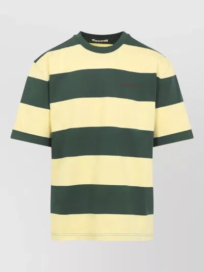 Marni Green And Yellow Maxi-stripe Cotton T-shirt In Multi