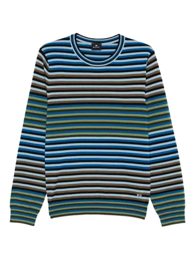 Ps By Paul Smith Ps Paul Smith Stripe Merino Wool Crewneck Sweater In Blue