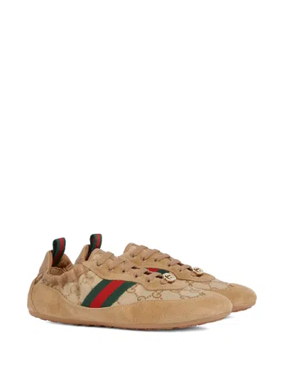 Gucci Shift Low Top Sneakers Rubber Sole Stripe In Brown