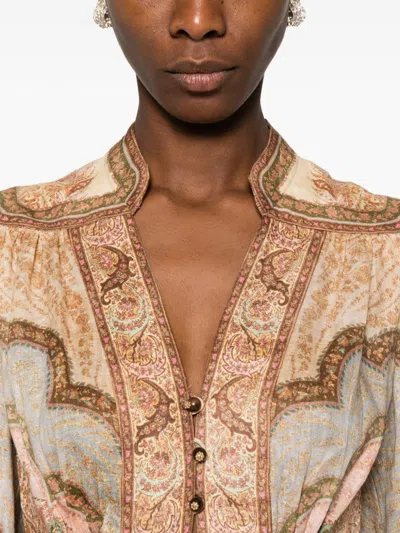 Zimmermann Wanderlust Linen Midi Dress In Multi