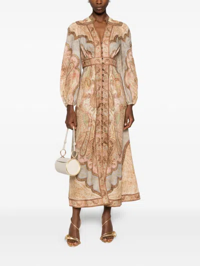 Zimmermann Wanderlust Linen Midi Dress In Multi