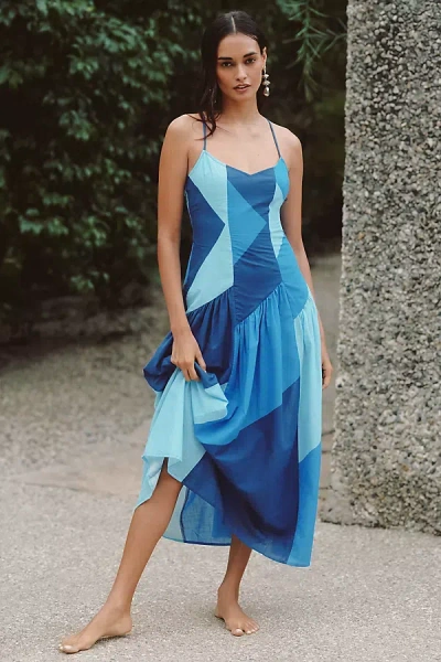 Celandine Cotton A-line Midi Dress In Blue