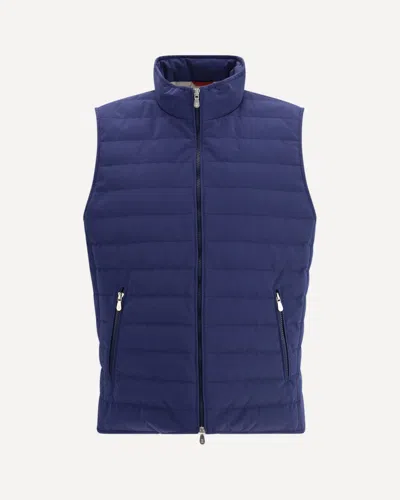 Brunello Cucinelli High Neck Quilted Sleeveless Down Vest In Blue