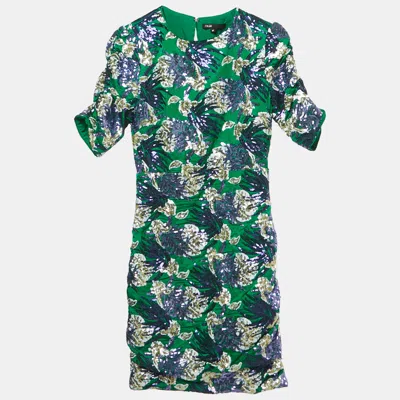 Pre-owned Maje Green Satin Blend Embroidered Sequin Mini Dress S