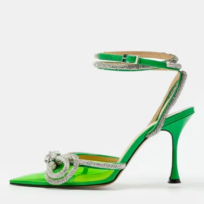 Pre-owned Mach&mach Double Bow Size 36 Green Patent Leather And Pvc Crystal Embellished Pumps