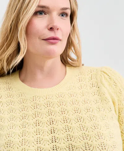 On 34th Trendy Plus Size Textured Short-sleeve Peplum Sweater, Macy's Exclusive In Yellow