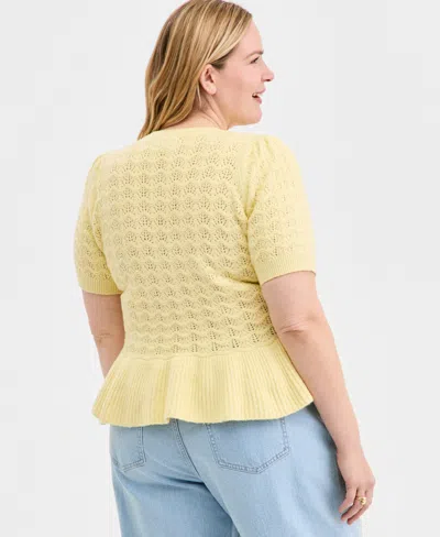 On 34th Trendy Plus Size Textured Short-sleeve Peplum Sweater, Macy's Exclusive In Yellow