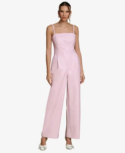 Avec Les Filles Women's Faux-leather Corset Wide-leg Jumpsuit In Pink