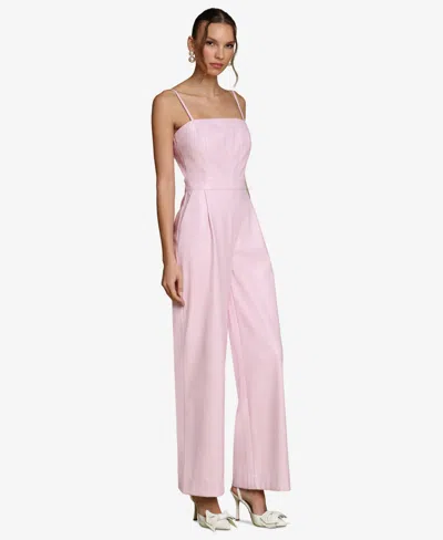 Avec Les Filles Women's Faux-leather Corset Wide-leg Jumpsuit In Pink
