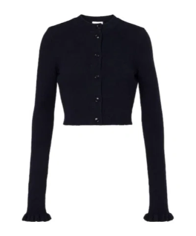 Alaïa Cropped Wool And Silk-blend Cardigan In Blue