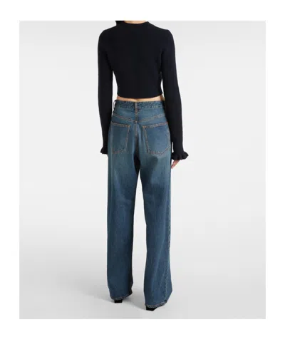 Alaïa Cropped Wool And Silk-blend Cardigan In Blue