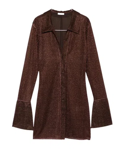 Oseree Long-sleeve Mini Dress In Brown