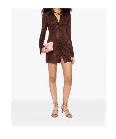 Oseree Long-sleeve Mini Dress In Brown