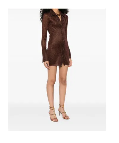 Oseree Long-sleeve Mini Dress In Brown