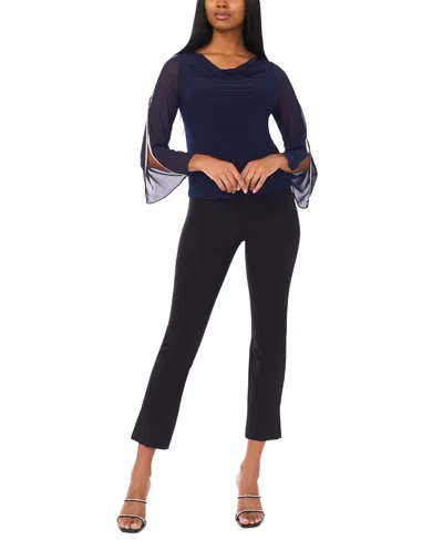 Msk Petite Pull-on Cowl Neck Top In Blue