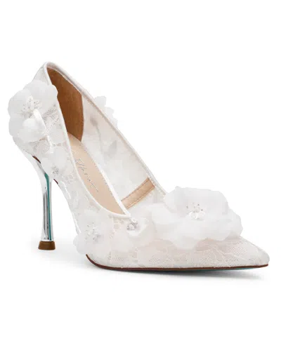 Betsey Johnson Sb-aimey Lace Ivory Mesh Floral Embroidered Pumps