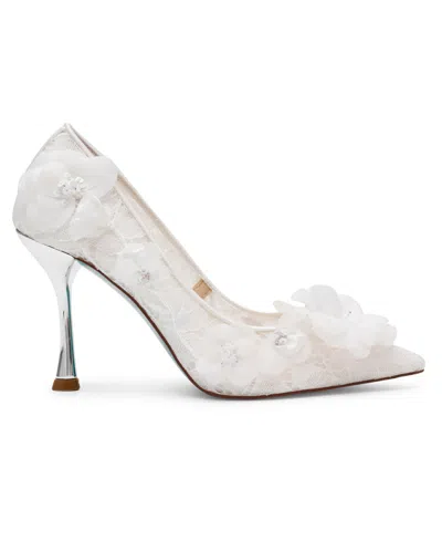 Betsey Johnson Sb-aimey Lace Ivory Mesh Floral Embroidered Pumps