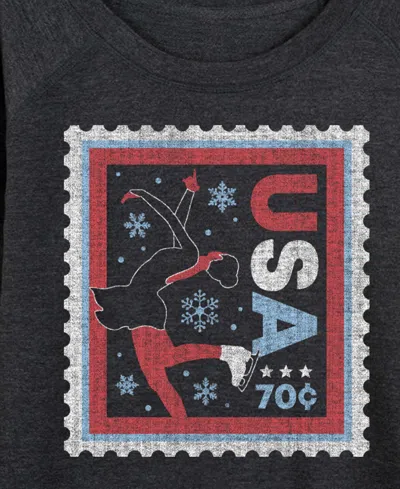 Hybrid Apparel Plus Size Skater Stamp Word Art Long Sleeve T-shirt In Gray