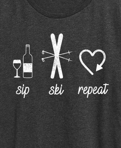 Hybrid Apparel Plus Size Sip Ski Repeat Word Art Graphic T-shirt In Gray