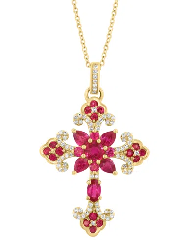 Effy Collection Ruby (2-3/8 Ct. T.w.) & Diamond (1/3 Ct. T.w.) Pendant Necklace In 14k Rose Gold In Gold