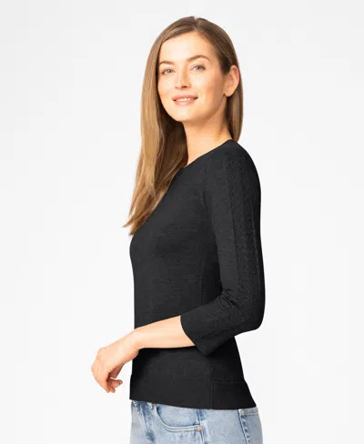 Melissa Paige Women's Pointelle 3/4-sleeve Sweater In Black