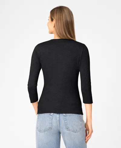 Melissa Paige Women's Pointelle 3/4-sleeve Sweater In Black