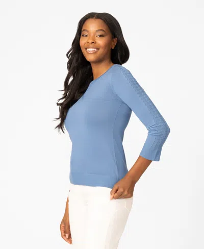 Melissa Paige Women's Pointelle 3/4-sleeve Sweater In Blue